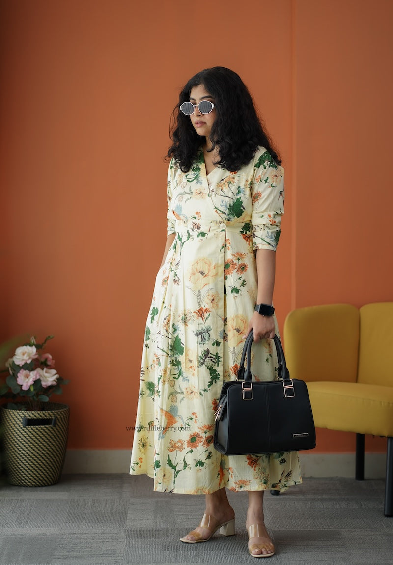 iris off-white cotton button wrap dress