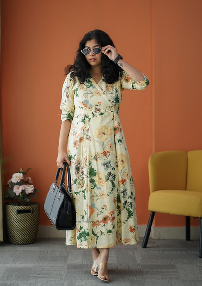 Iris Off-White Cotton Button Wrap Dress