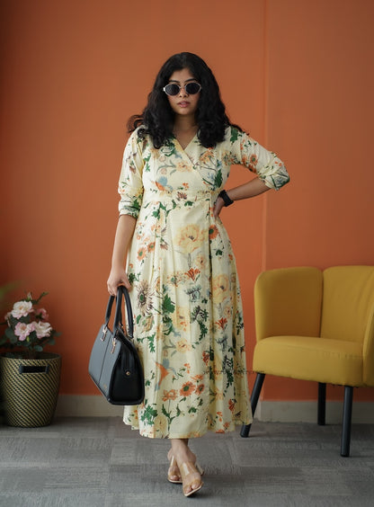 Iris Off-White Cotton Button Wrap Dress