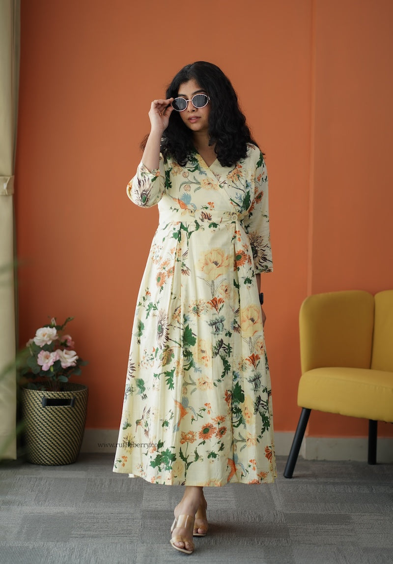 iris off-white cotton button wrap dress