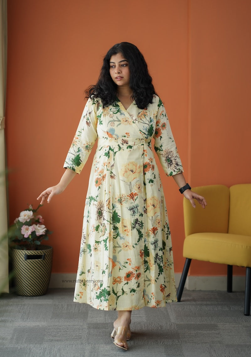 iris off-white cotton button wrap dress