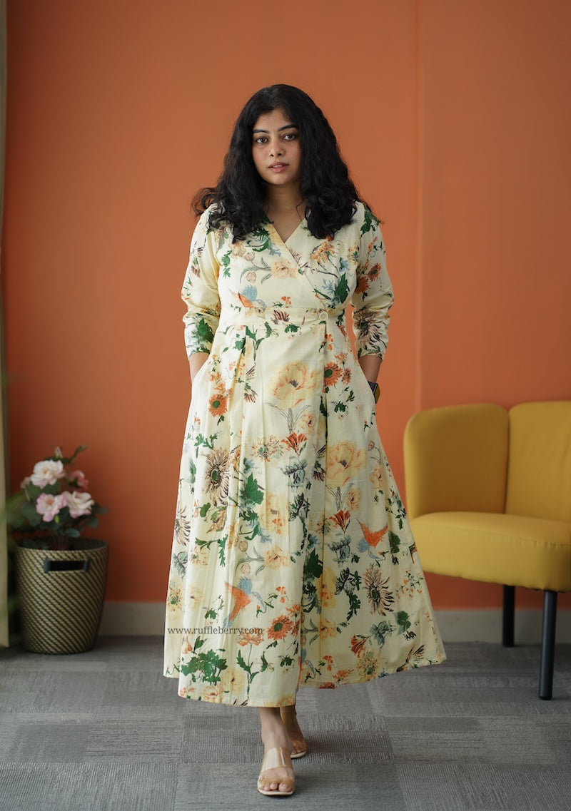 iris off-white cotton button wrap dress