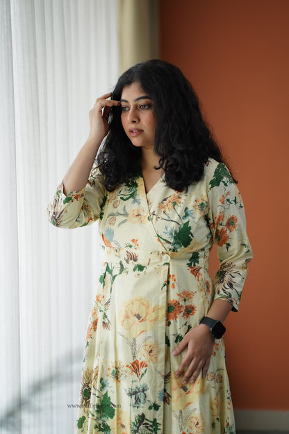 Iris Off-White Cotton Button Wrap Dress