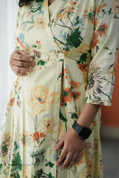 Iris Off-White Cotton Button Wrap Dress