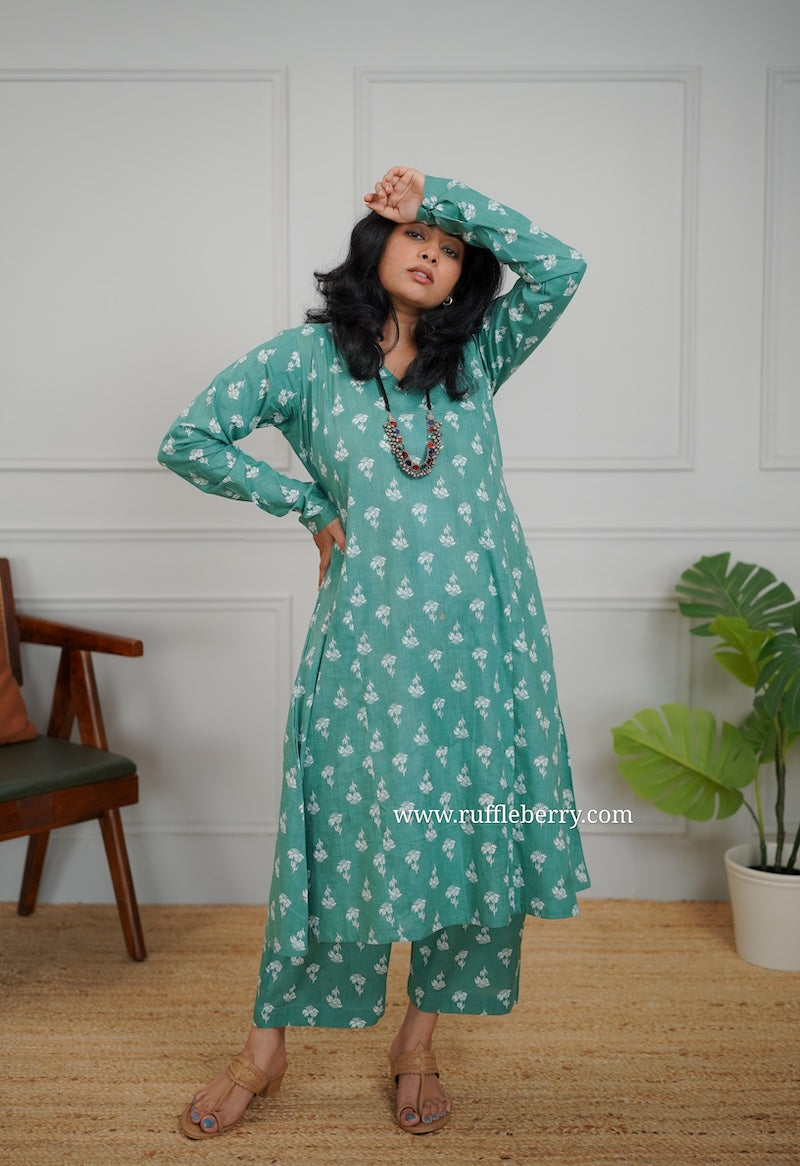 kanmani green cotton co-ord set
