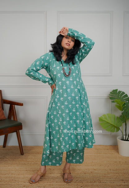 Kanmani Green Cotton Co-ord Set