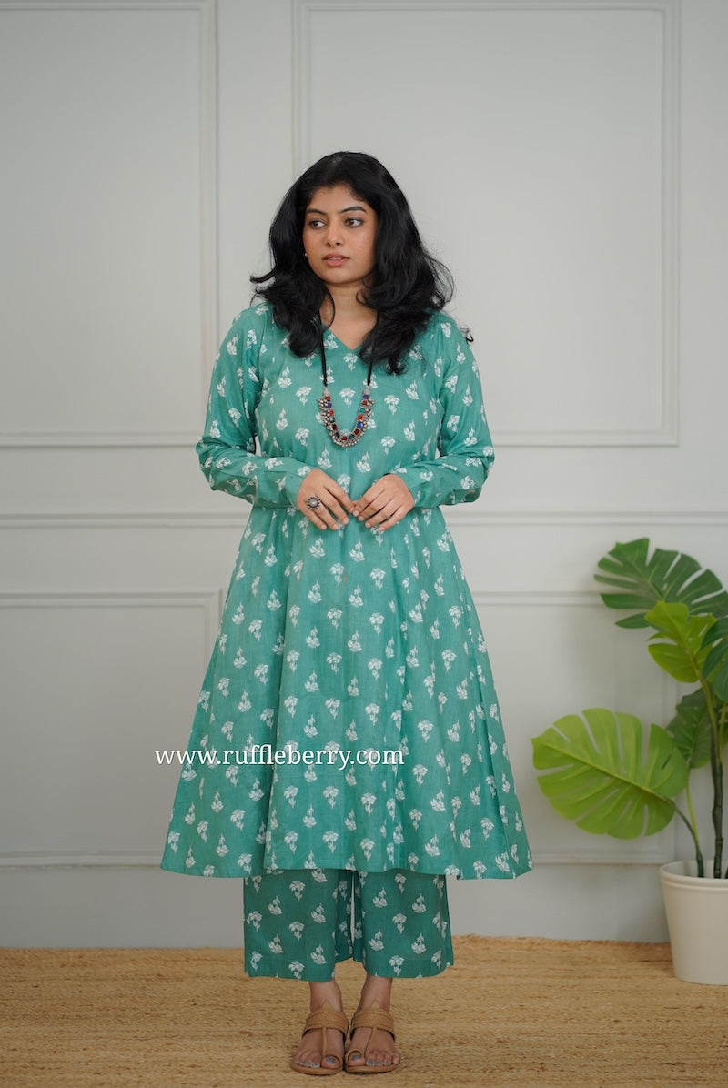 kanmani green cotton co-ord set