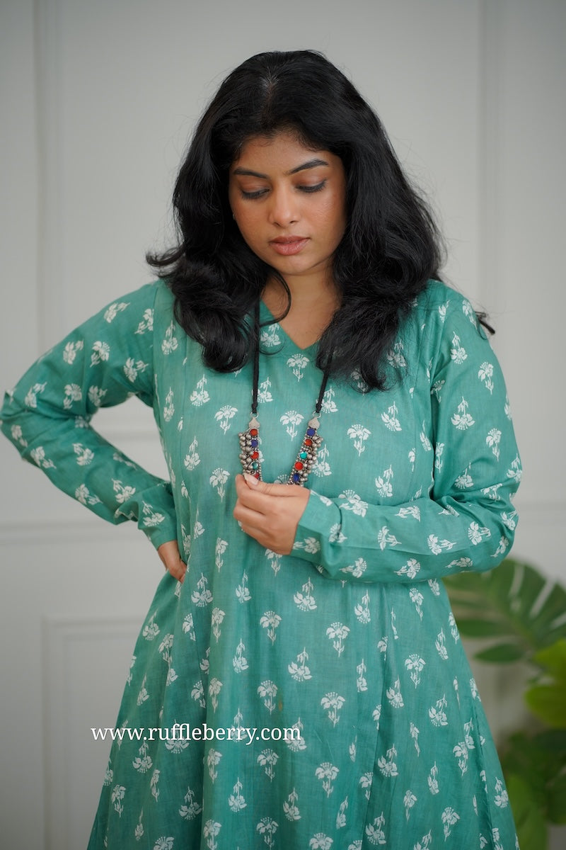 kanmani green cotton co-ord set