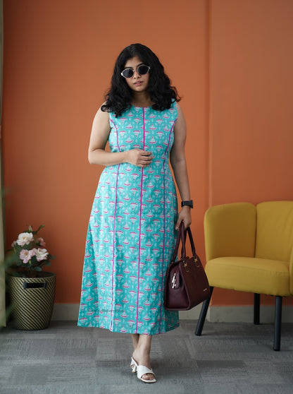 Iris Blue Cotton A-line Dress