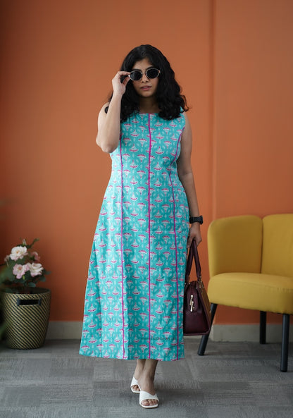 Iris Blue Cotton A-line Dress