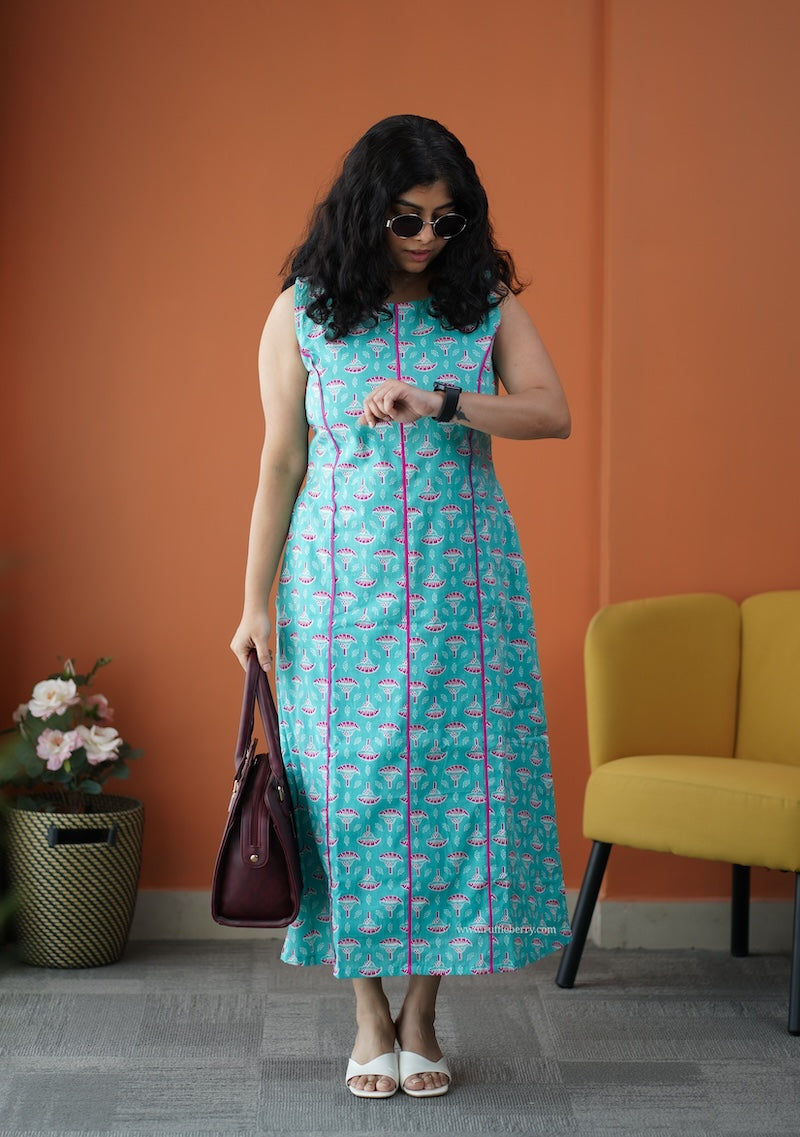 iris blue cotton a-line dress