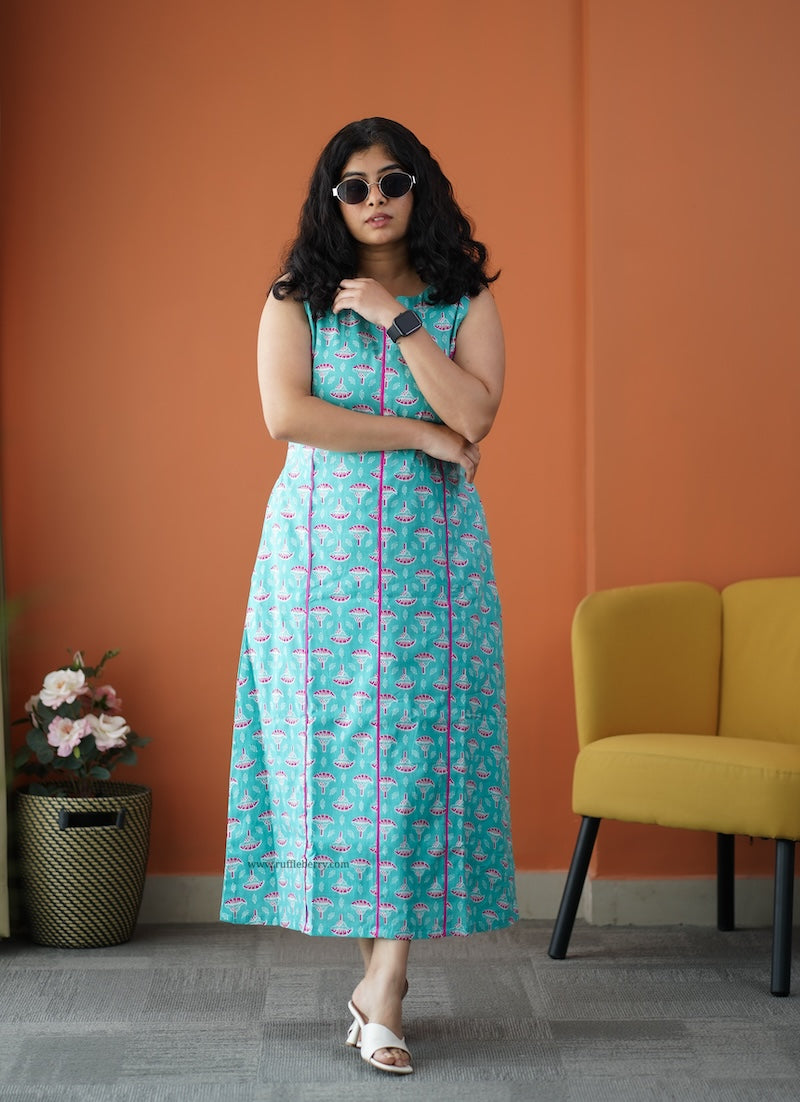 iris blue cotton a-line dress
