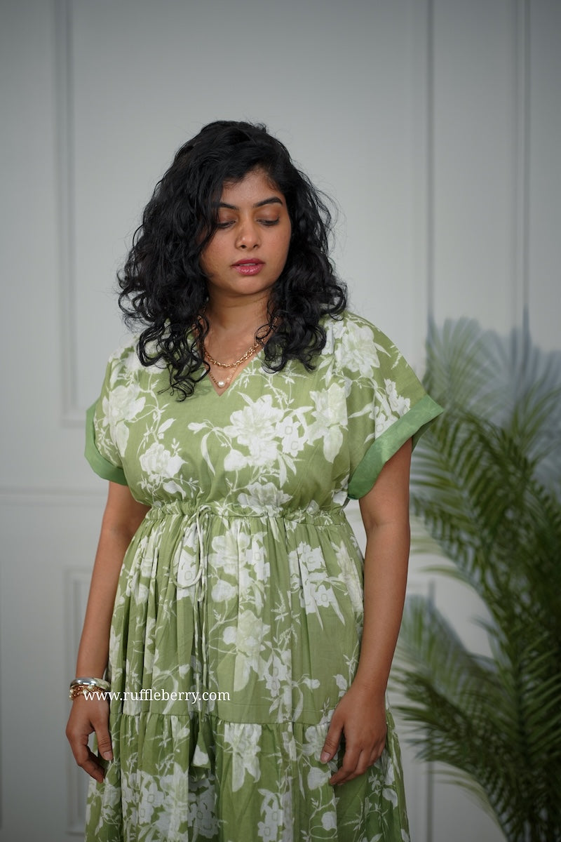 j-pop green cotton tier dress