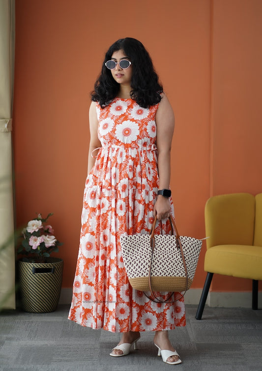 Iris Orange Cotton Tier Dress