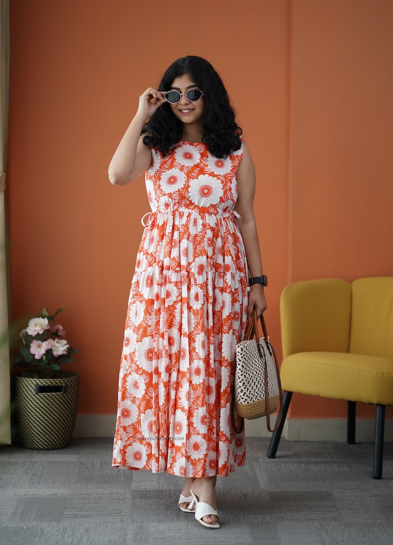 iris orange cotton tier dress