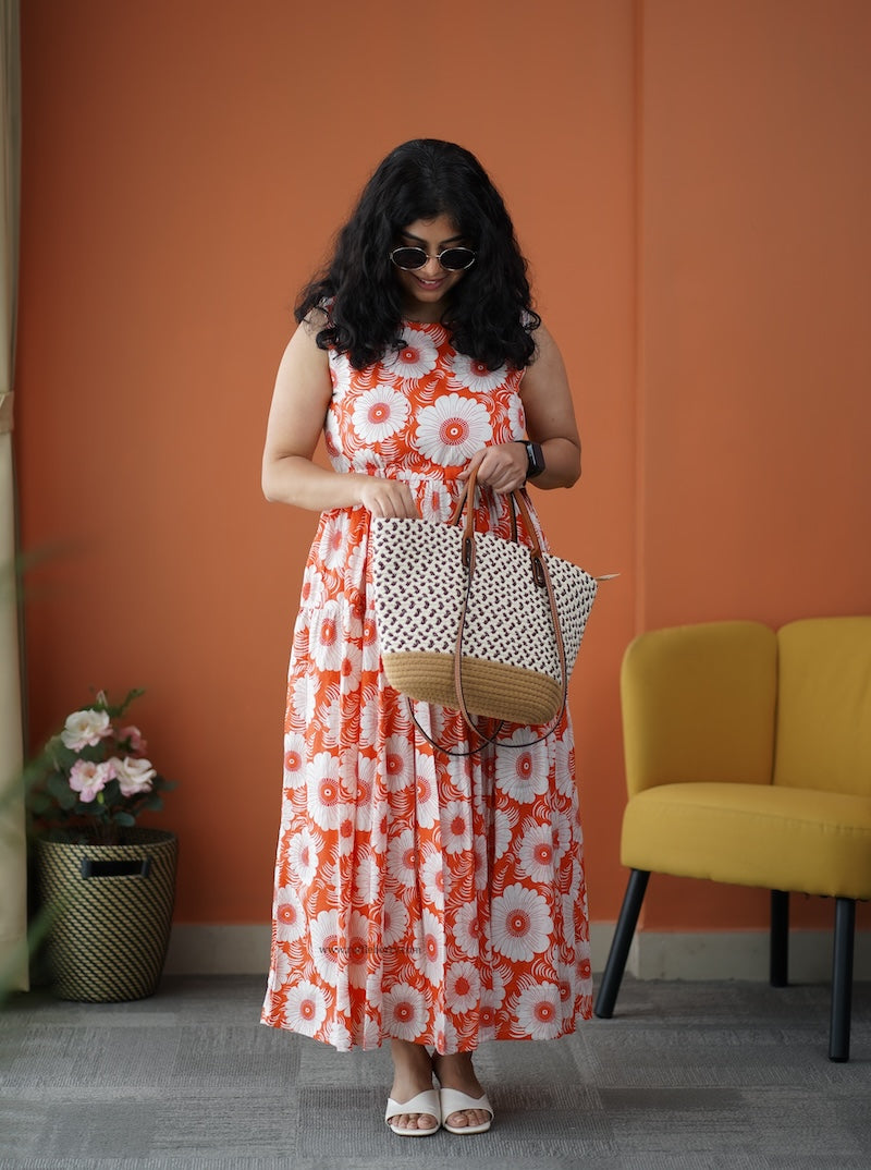 iris orange cotton tier dress
