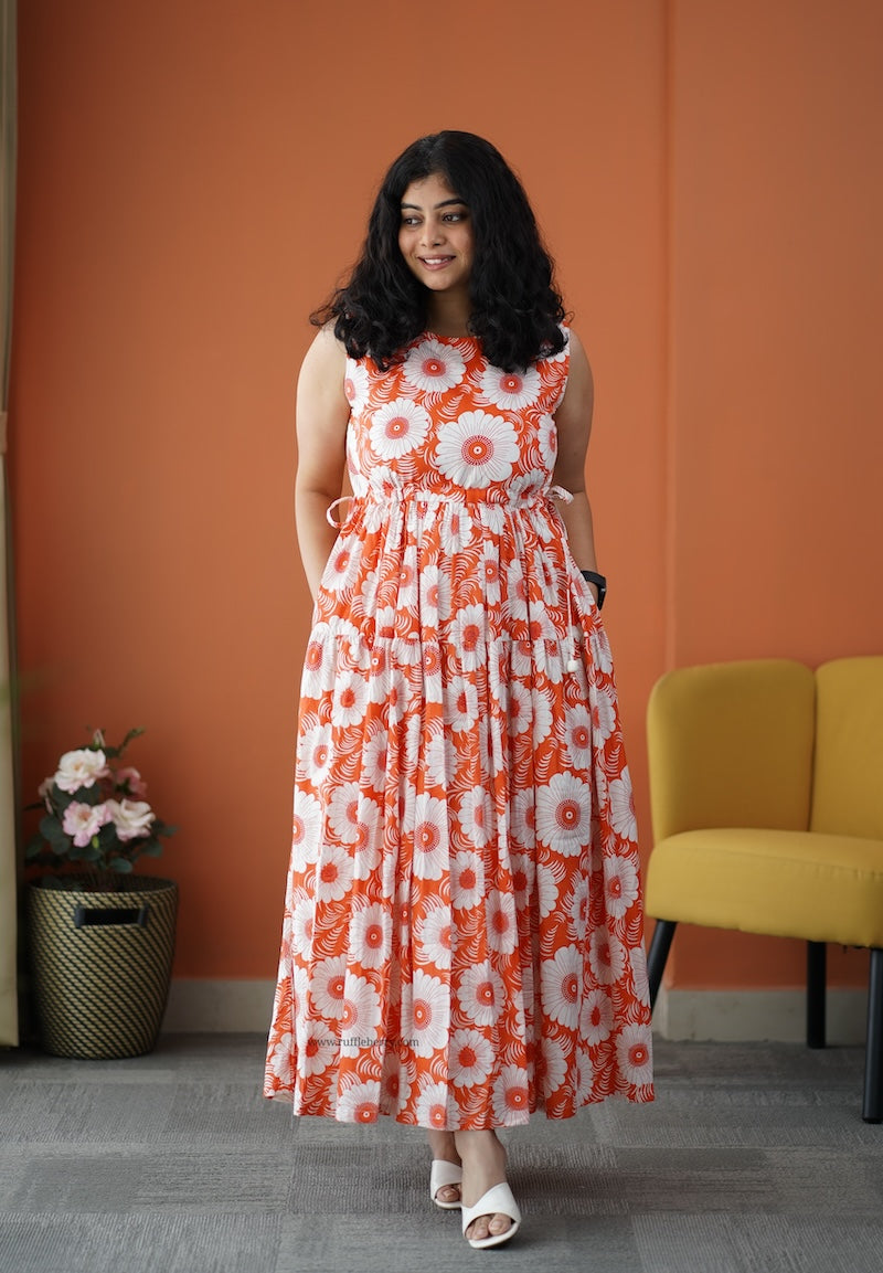 iris orange cotton tier dress