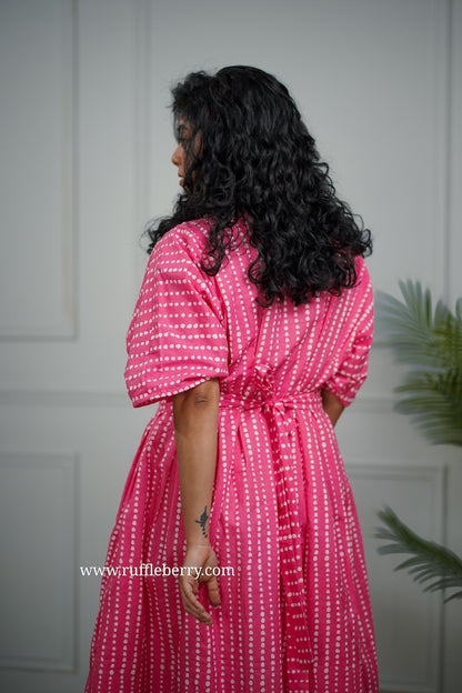 J-POP Pink Pleated Cotton Shirt Dress