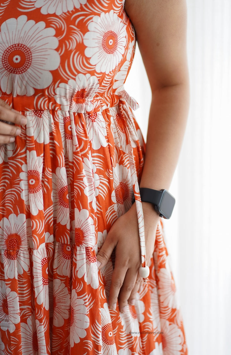 iris orange cotton tier dress