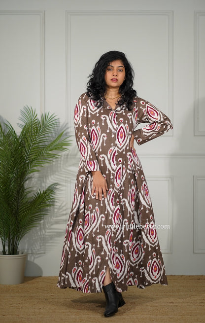 J-POP Brown Cotton Flared Shirt Dress