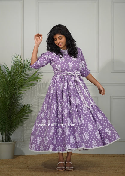 J-POP Lavender Cotton Tier Dress