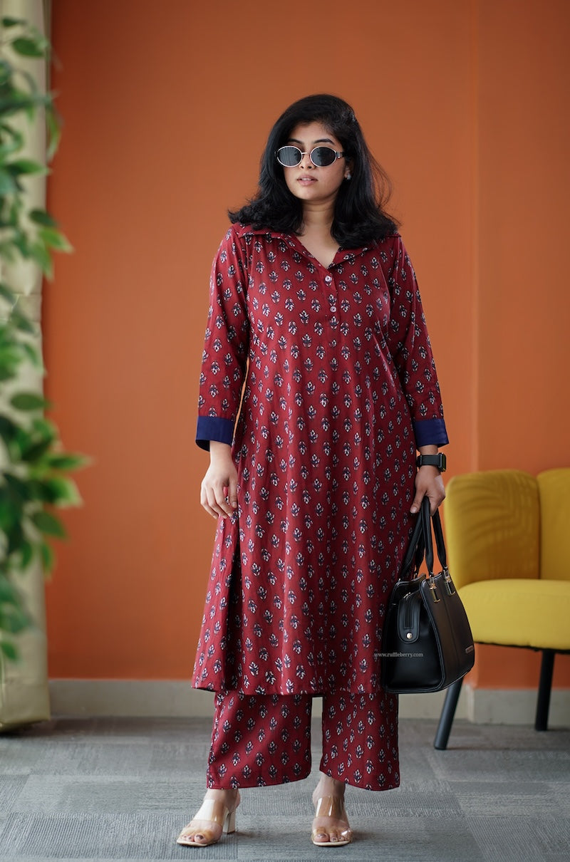 june maroon cotton co-ord set
