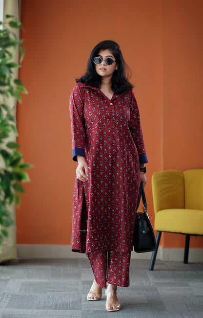 June Maroon Cotton Co-ord Set