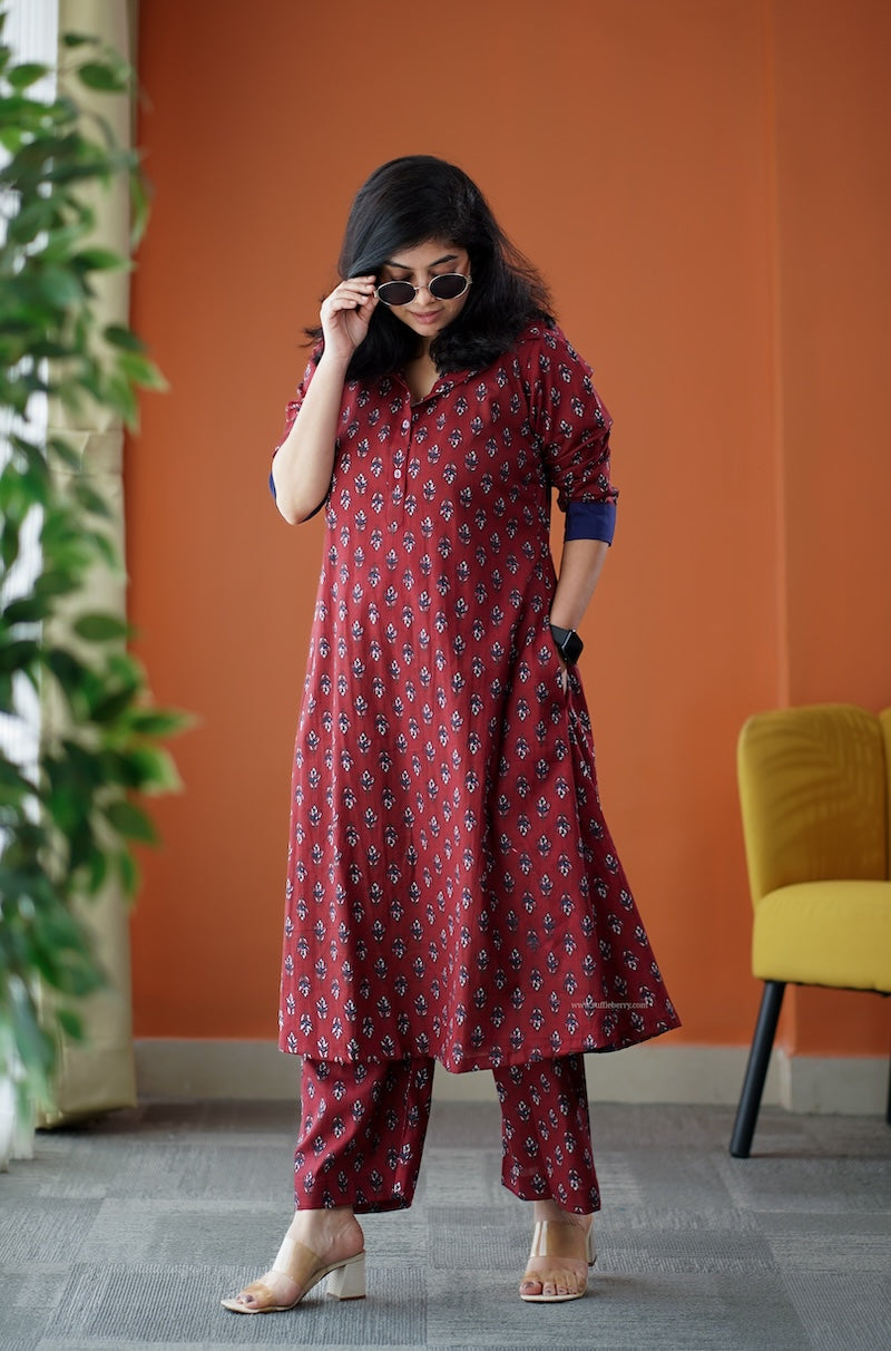 june maroon cotton co-ord set