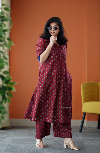 June Maroon Cotton Co-ord Set