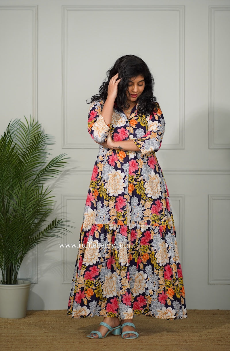 j-pop multifloral cotton shirt dress