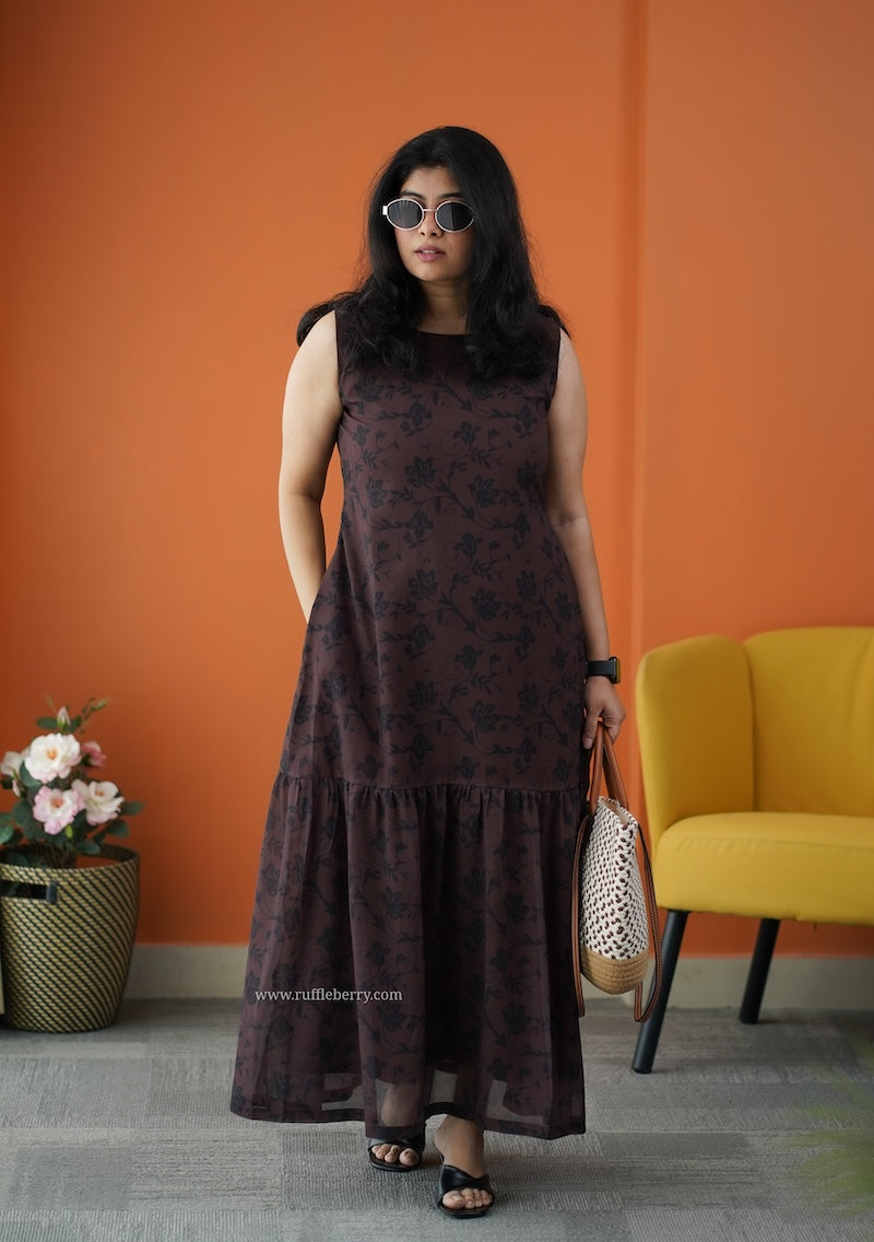 forget me not mocha georgette dress