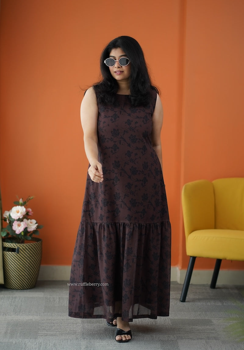 forget me not mocha georgette dress