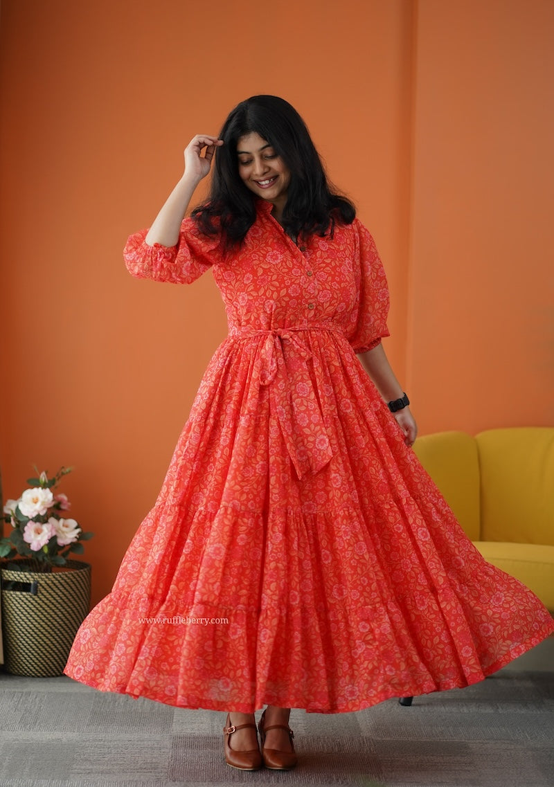 forget me not orange georgette dress