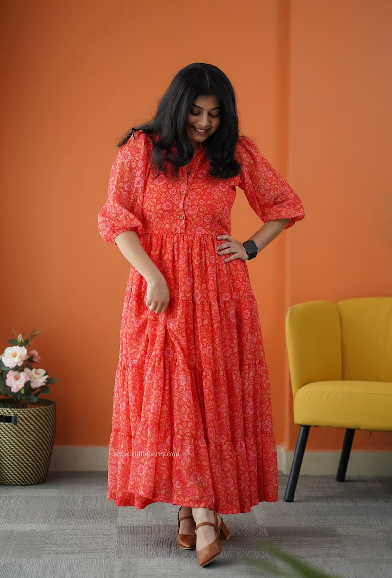 forget me not orange georgette dress