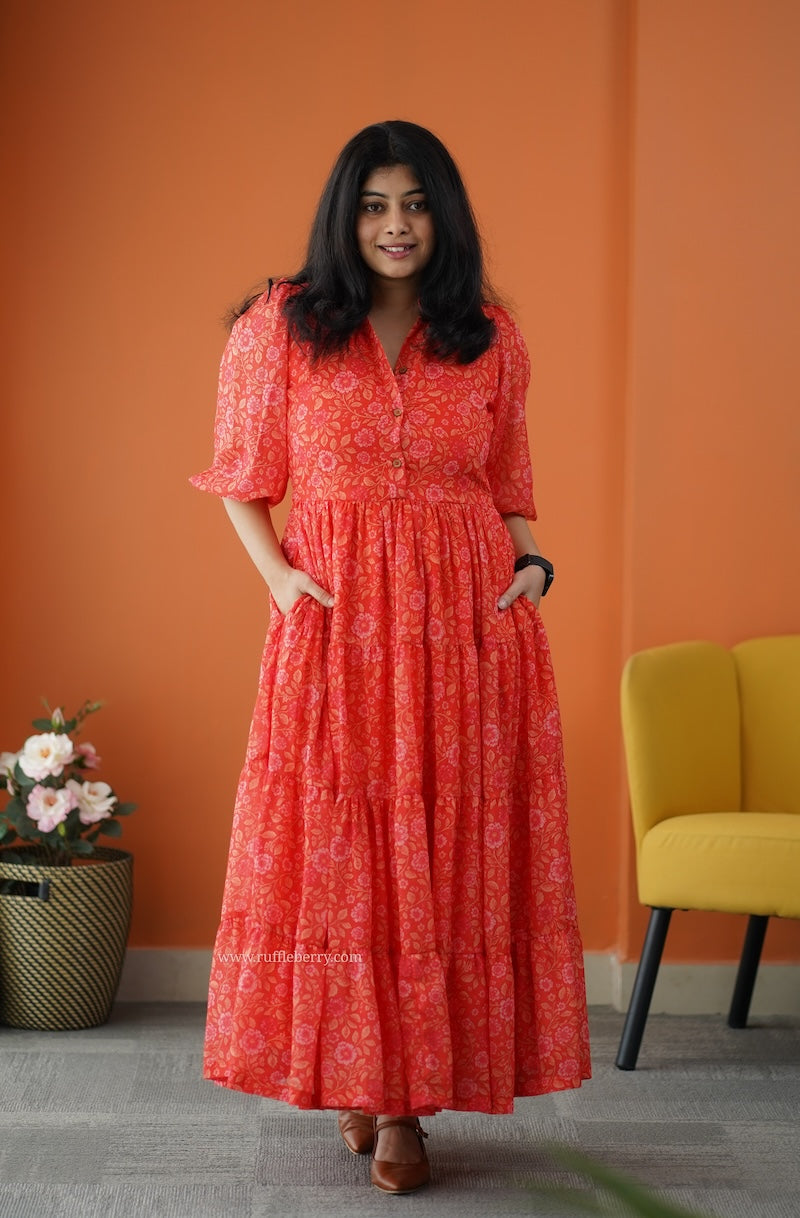 forget me not orange georgette dress