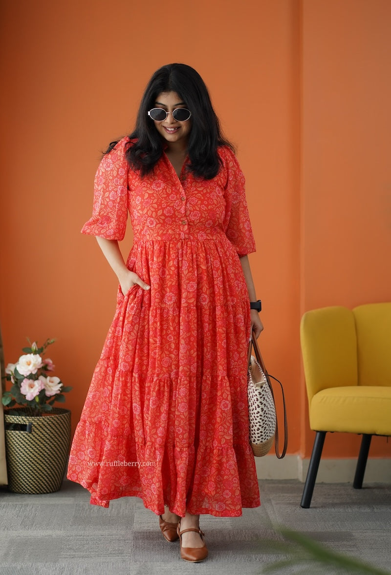 forget me not orange georgette dress