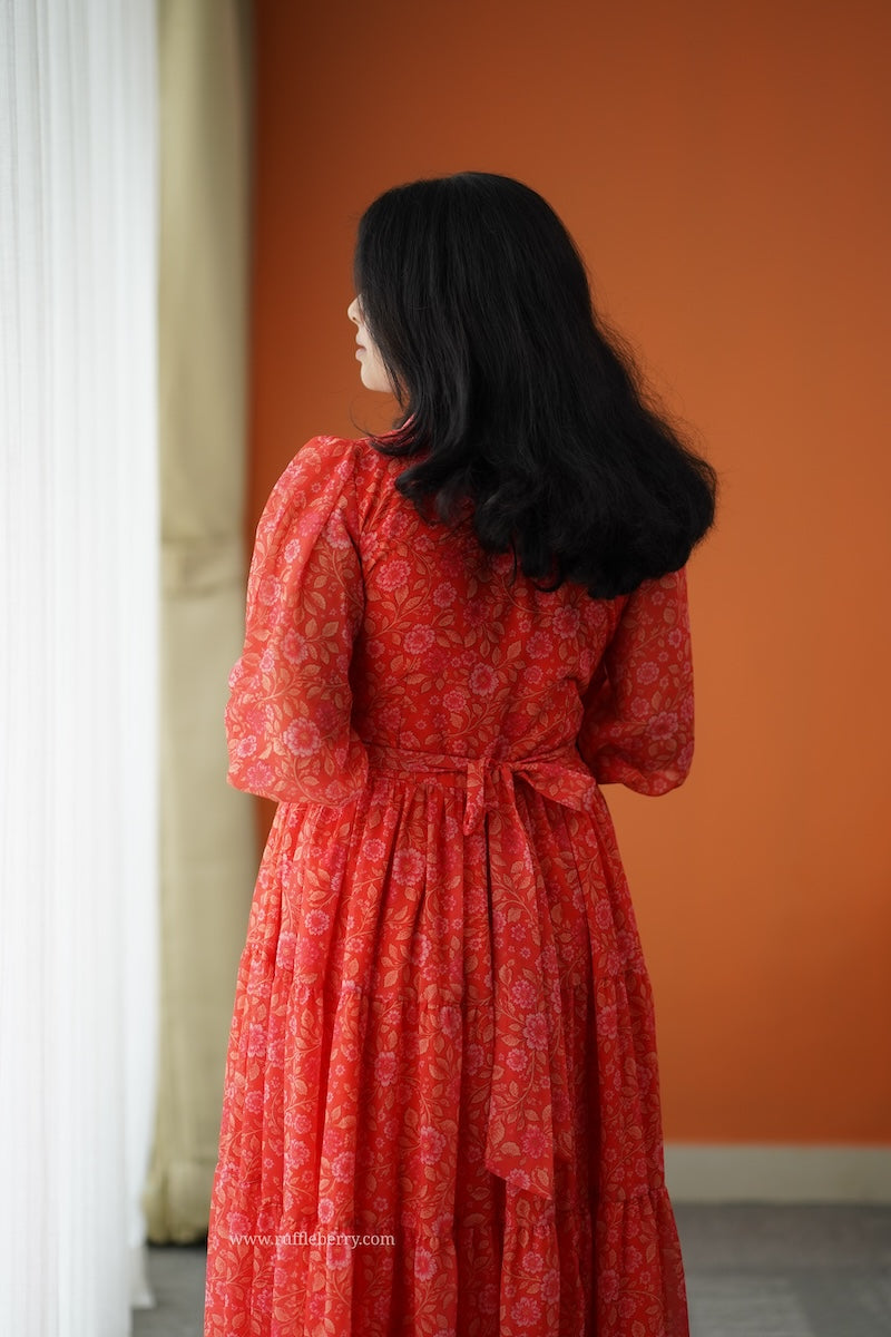 forget me not orange georgette dress