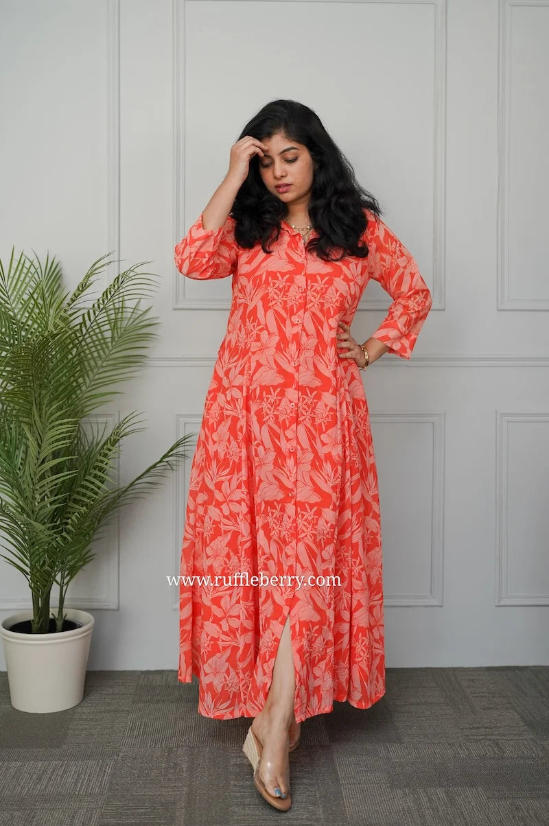 Lolita Orange Georgette Flared Shirt Dress Ruffleberry Lolita Orange Georgette Flared Shirt Dress Ruffleberry