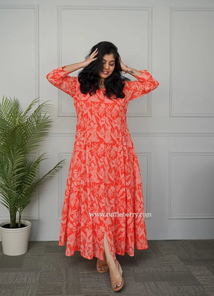 Lolita Orange Georgette Flared Shirt Dress