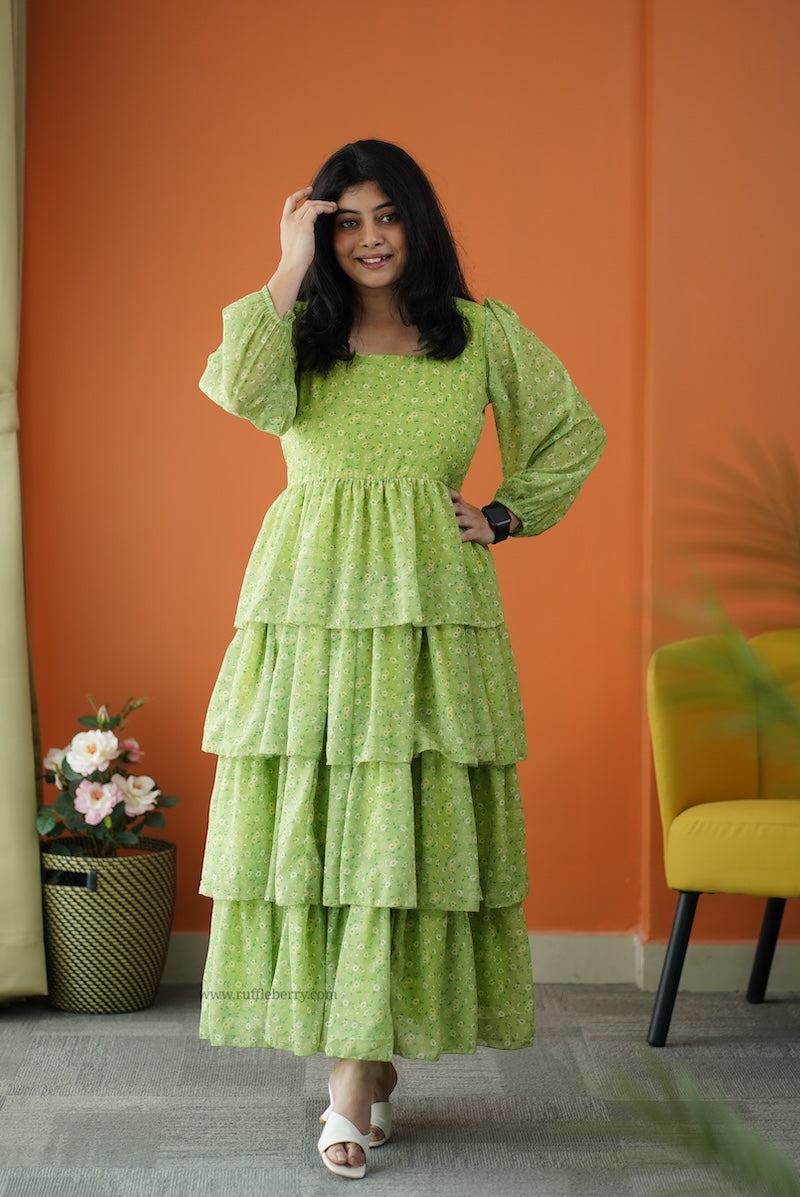 forget me not lime georgette dress