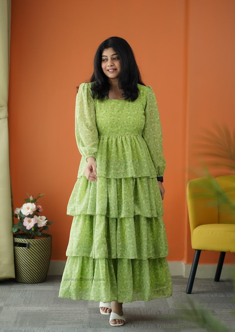 forget me not lime georgette dress