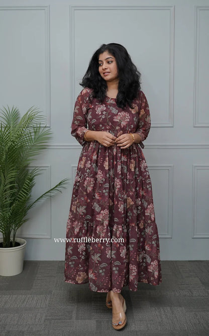 Kyra Brown Georgette Tier Dress