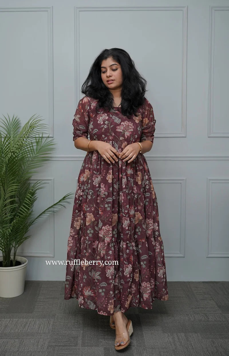 kyra brown georgette tier dress