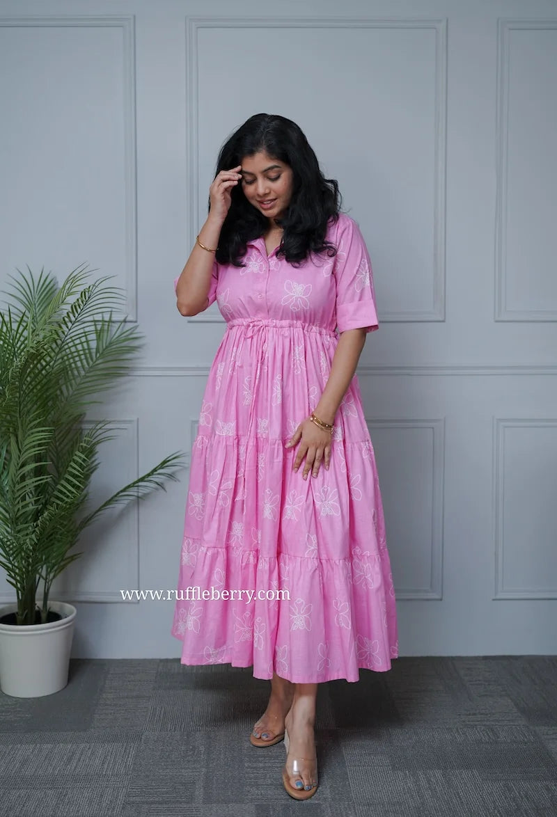 bundle pink cotton shirt tier dress