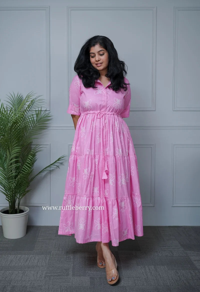 bundle pink cotton shirt tier dress