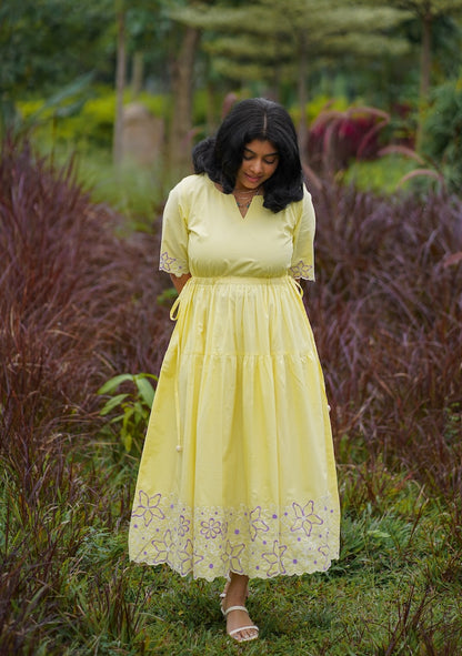 Butter Up Embroidered Cotton Tier Dress