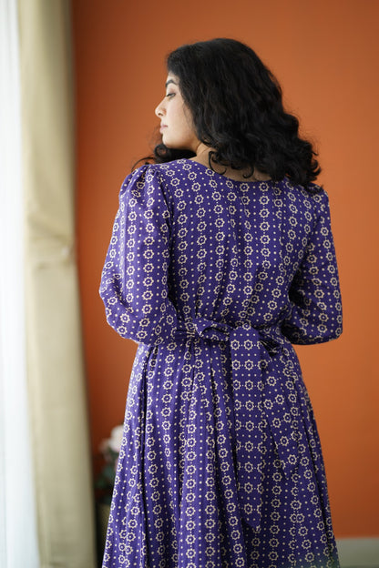 Iris Violet Cotton A-Line Dress