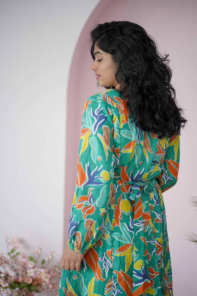 Maroba Tropical Leaves Cotton Aline Dress