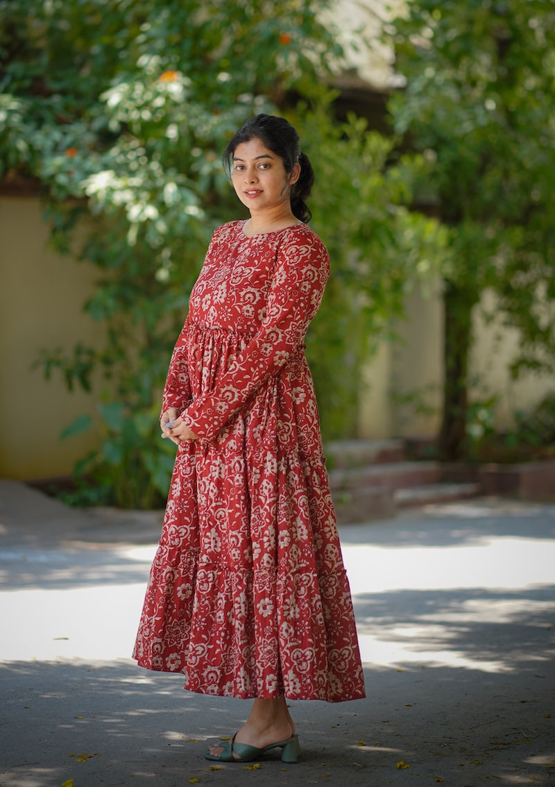 Nadira RustMaroon Cotton Dress