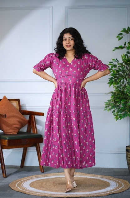 Elira Fuschia Cotton Tier Dress